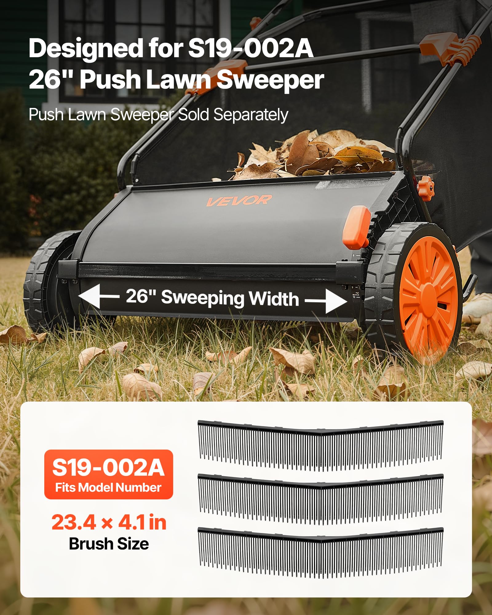 Side view of VEVOR 26 inch lawn sweeper brush