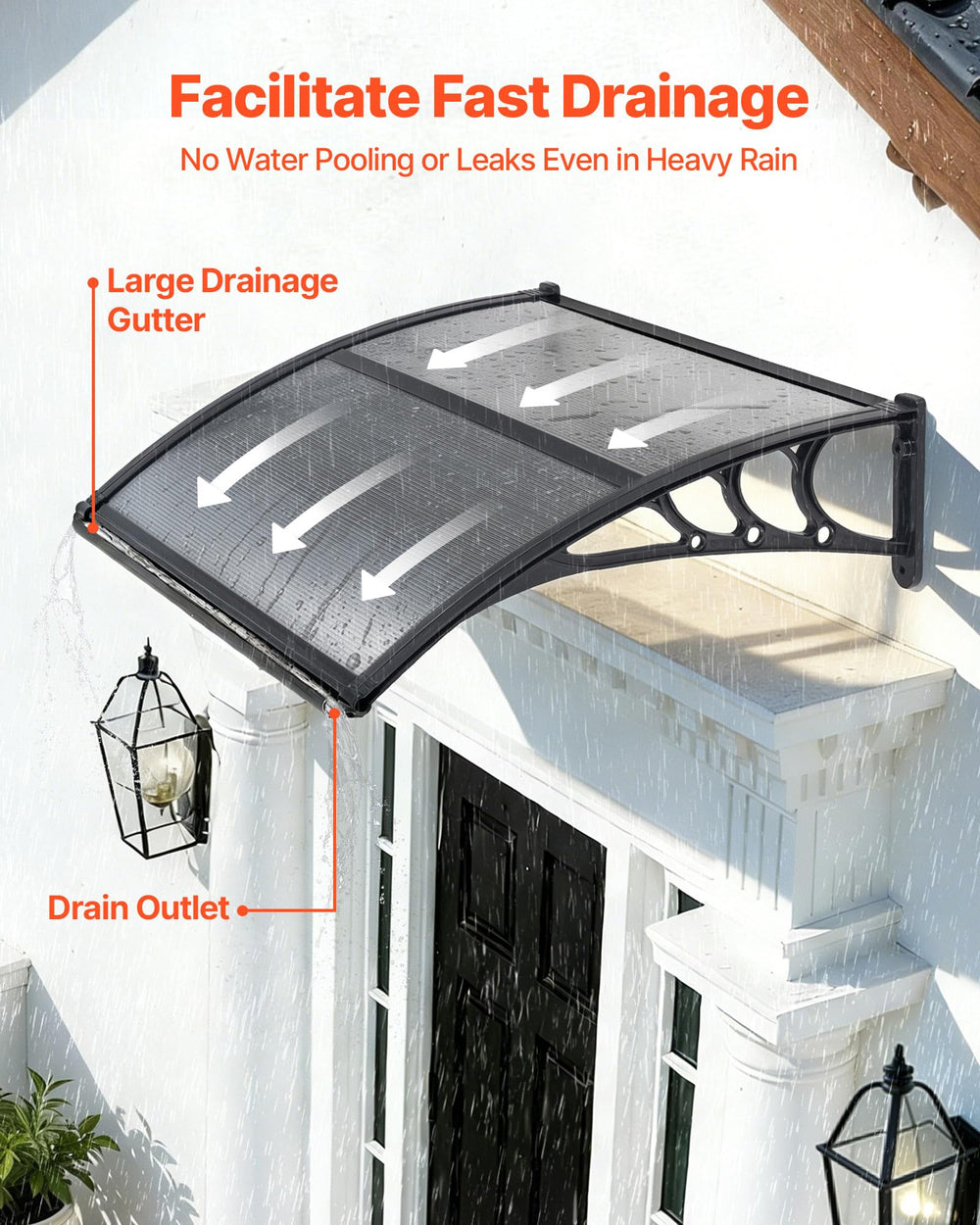 Side view of VEVOR 30x39 inch awning showcasing installation kit