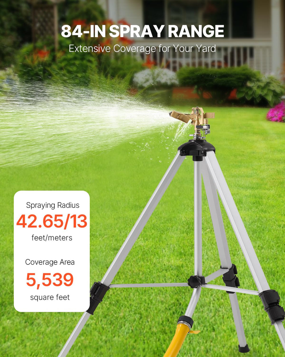 Side view of VEVOR Tripod Sprinkler showing the tripod base