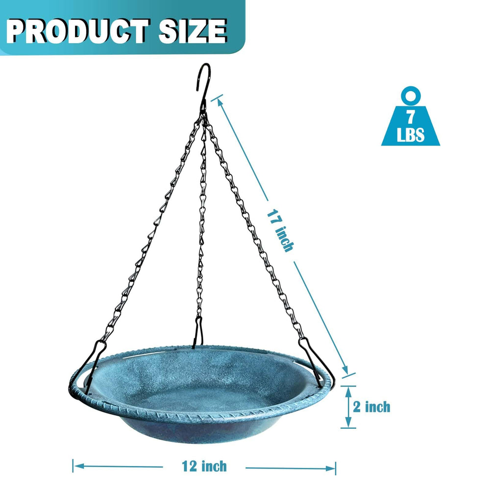 Side view of VIHSIPR Hanging Bird Bath with metal hook