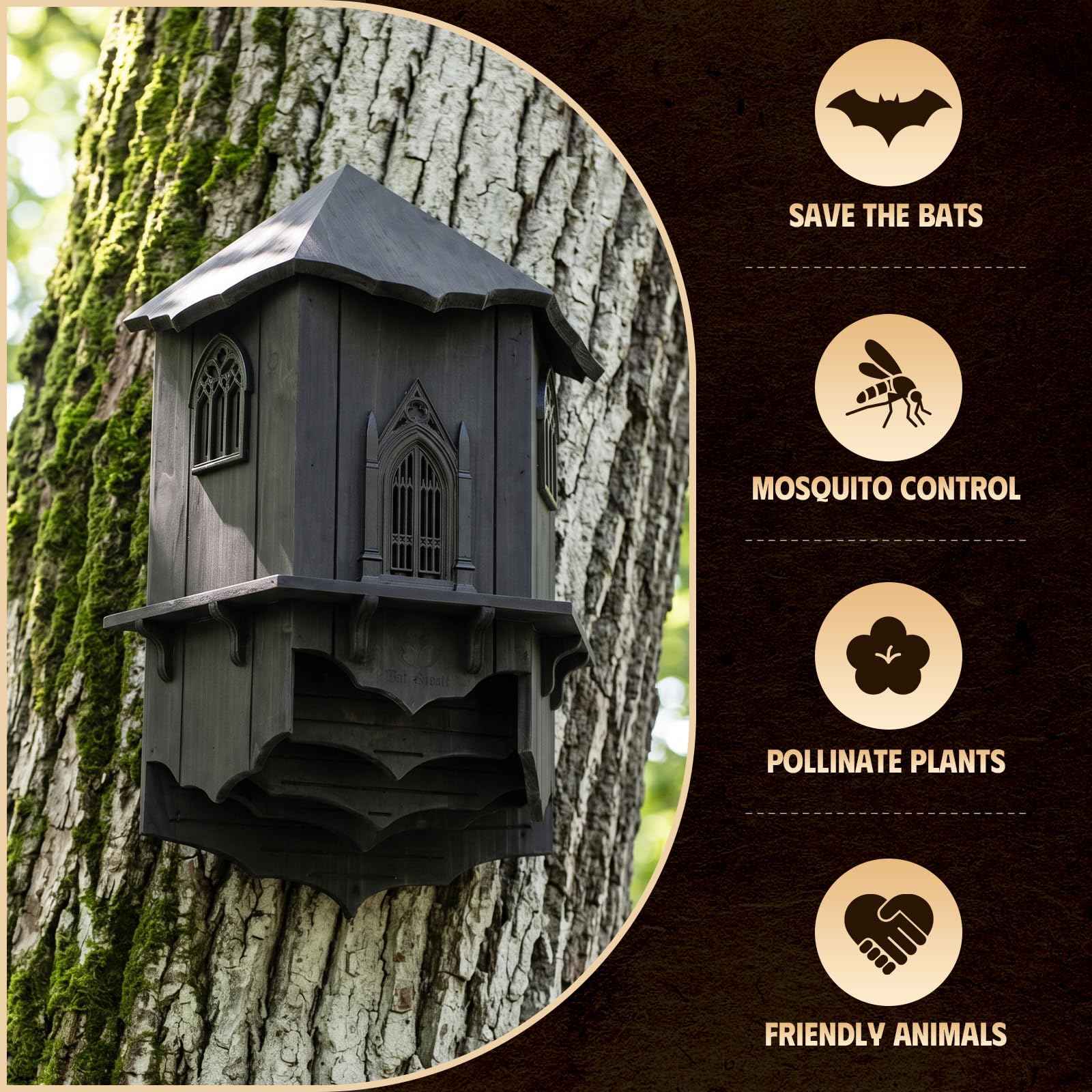 Side view of VIREESR Large Bat House showing construction