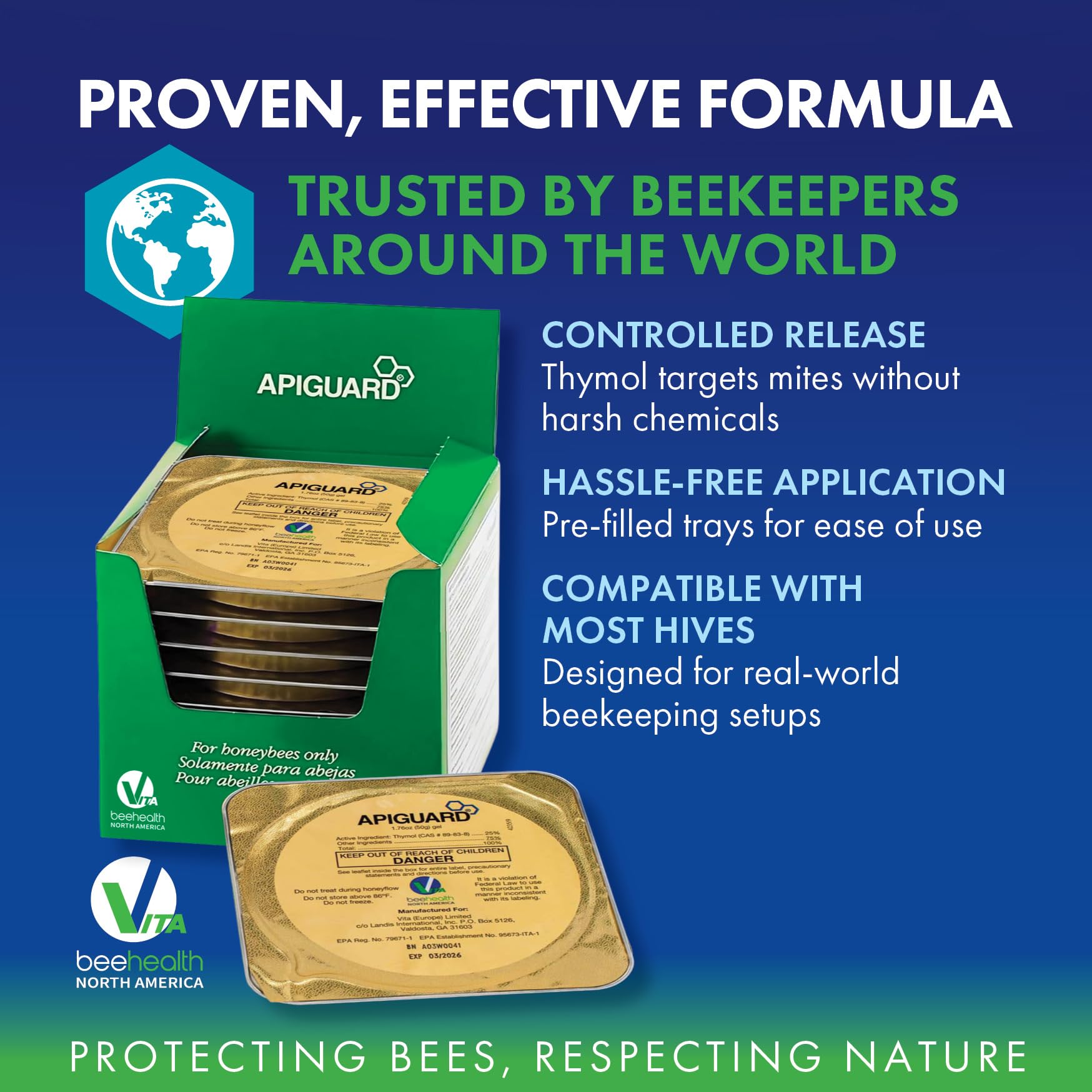 Side view of VITA BEEHEALTH Apiguard packaging