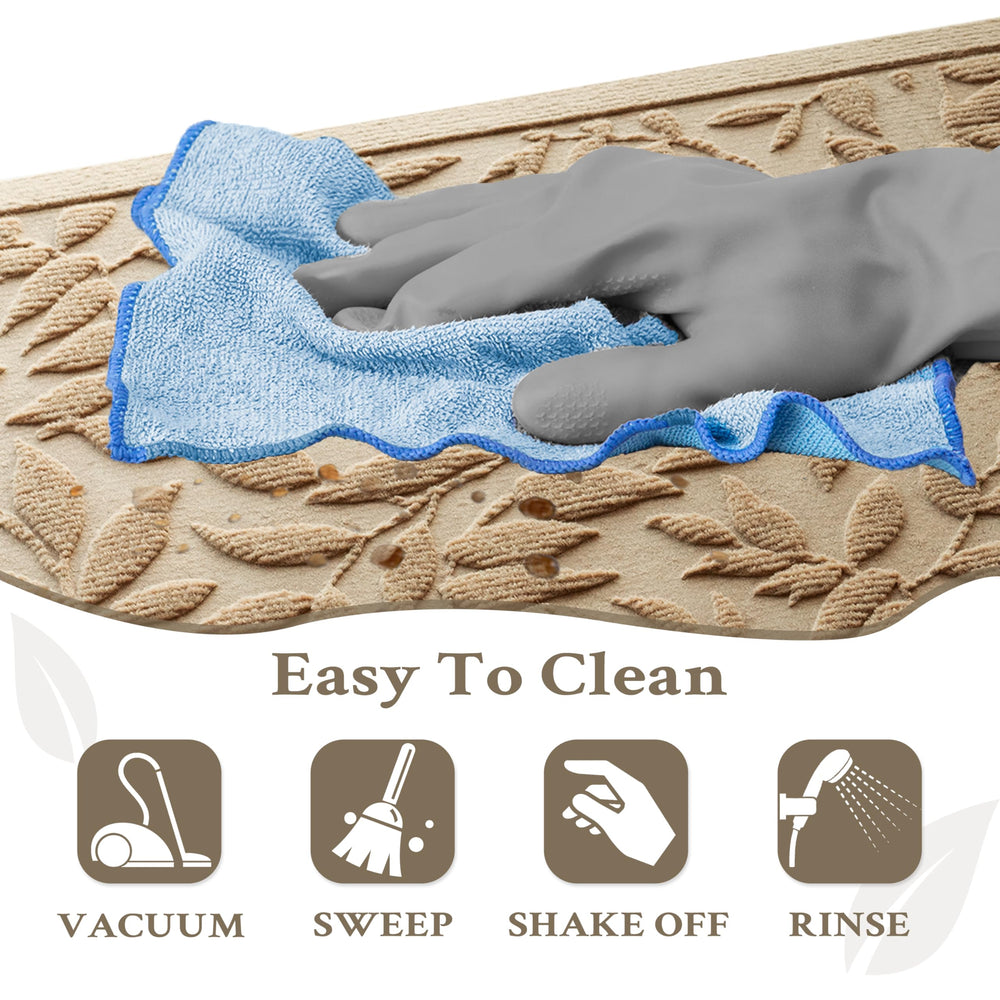 Side view of VivaNest Beige Leaves Doormat showing thickness