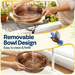 Side view of VIVOHOME bird bath mounted on railing