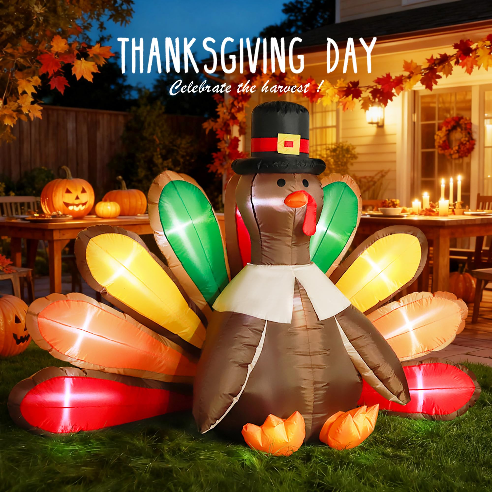 Side view of VIVOHOME inflatable turkey decoration