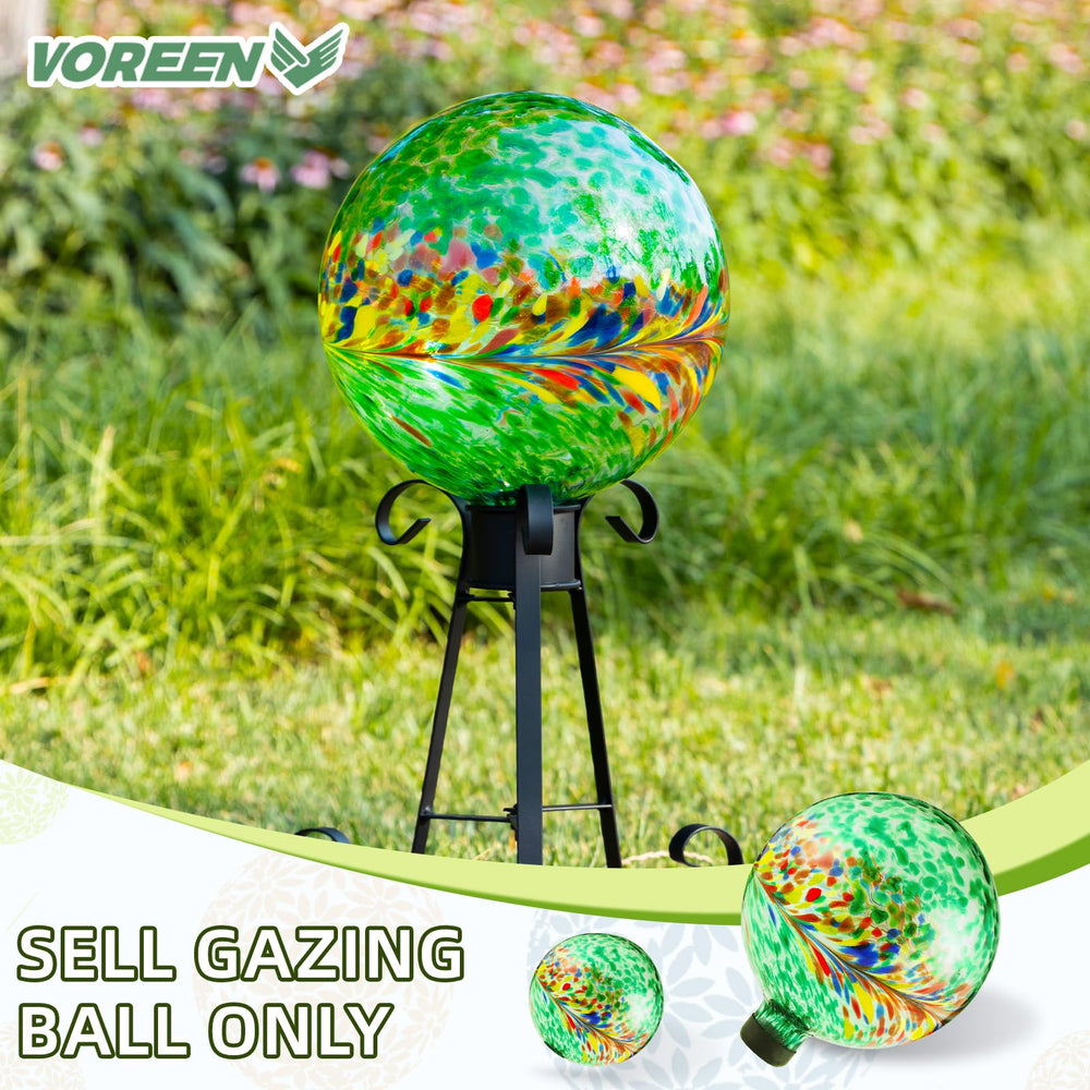 Side view of VOREEN 10-inch glass gazing globe showing vibrant colors