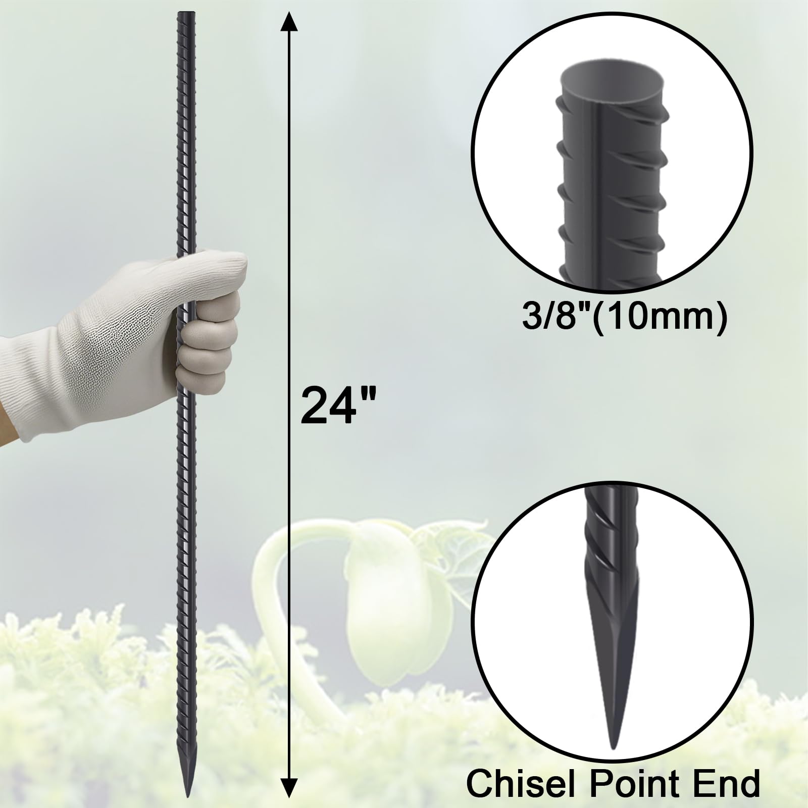 Side view of VVOKGO 24-inch heavy duty rebar stake