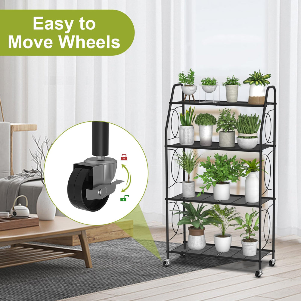 Side view of VyGrow 4 Tier Plant Stand showcasing plant display