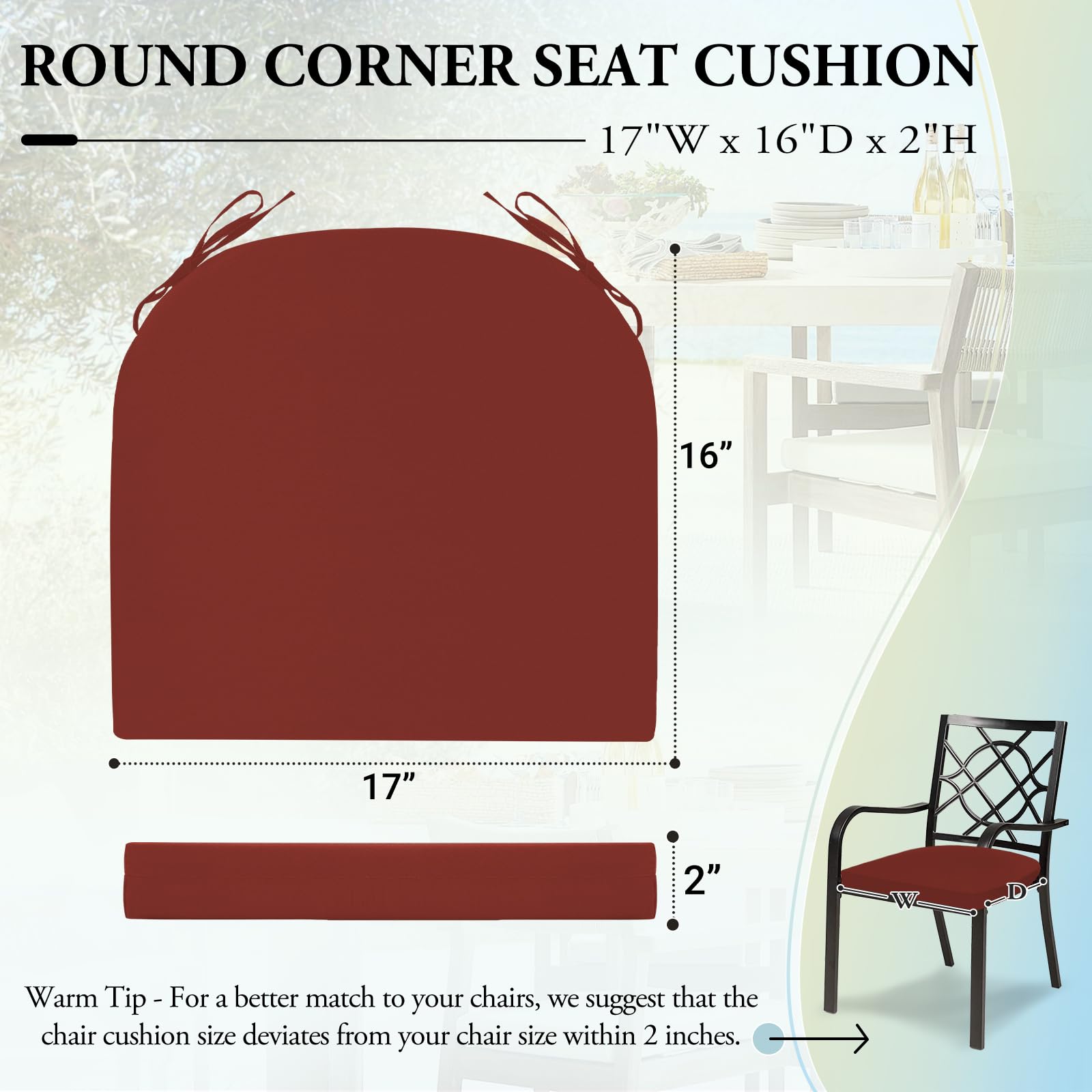 Side view of Wellsin outdoor chair cushions with straps
