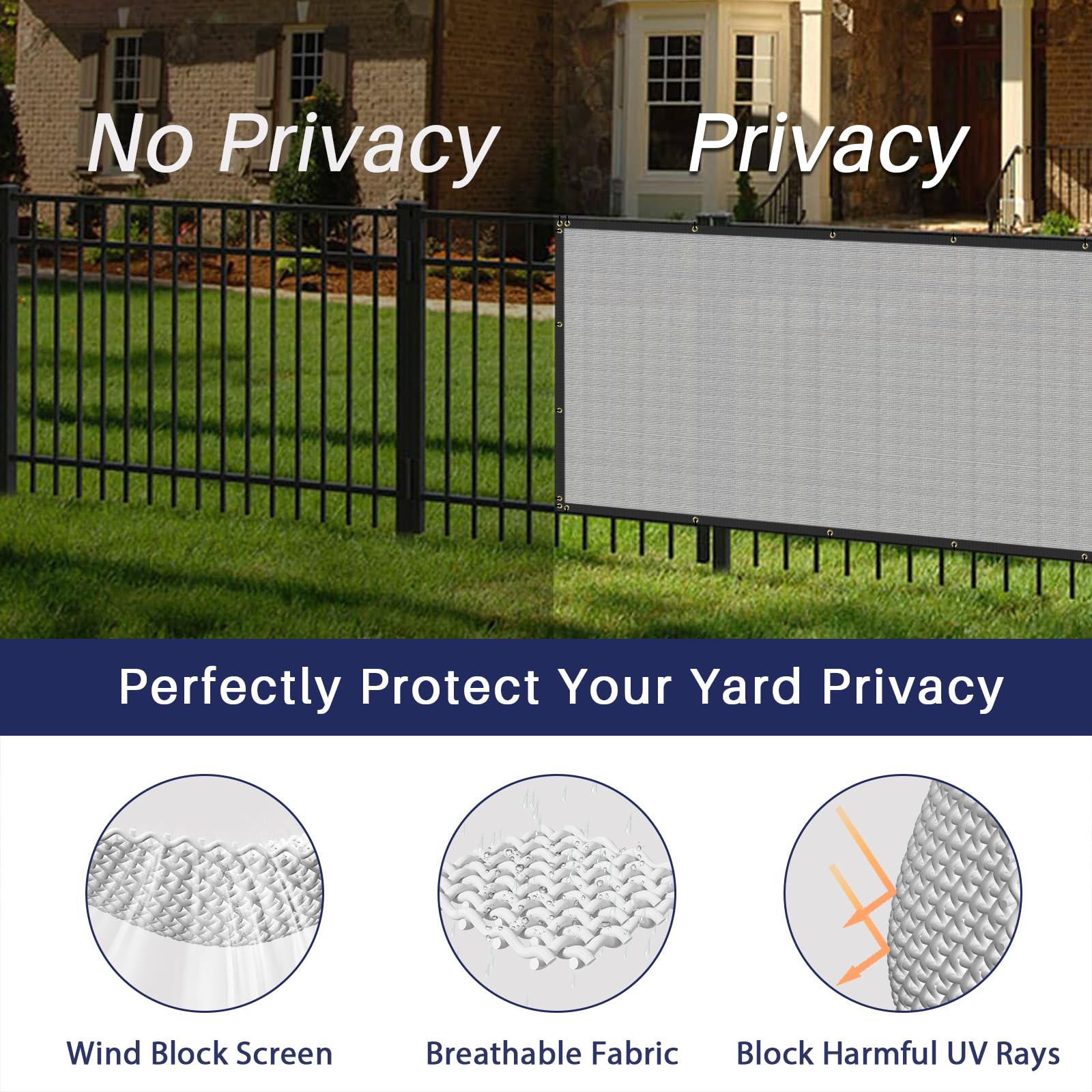 Side view of Windscreen4less 4' x 25' privacy fence screen