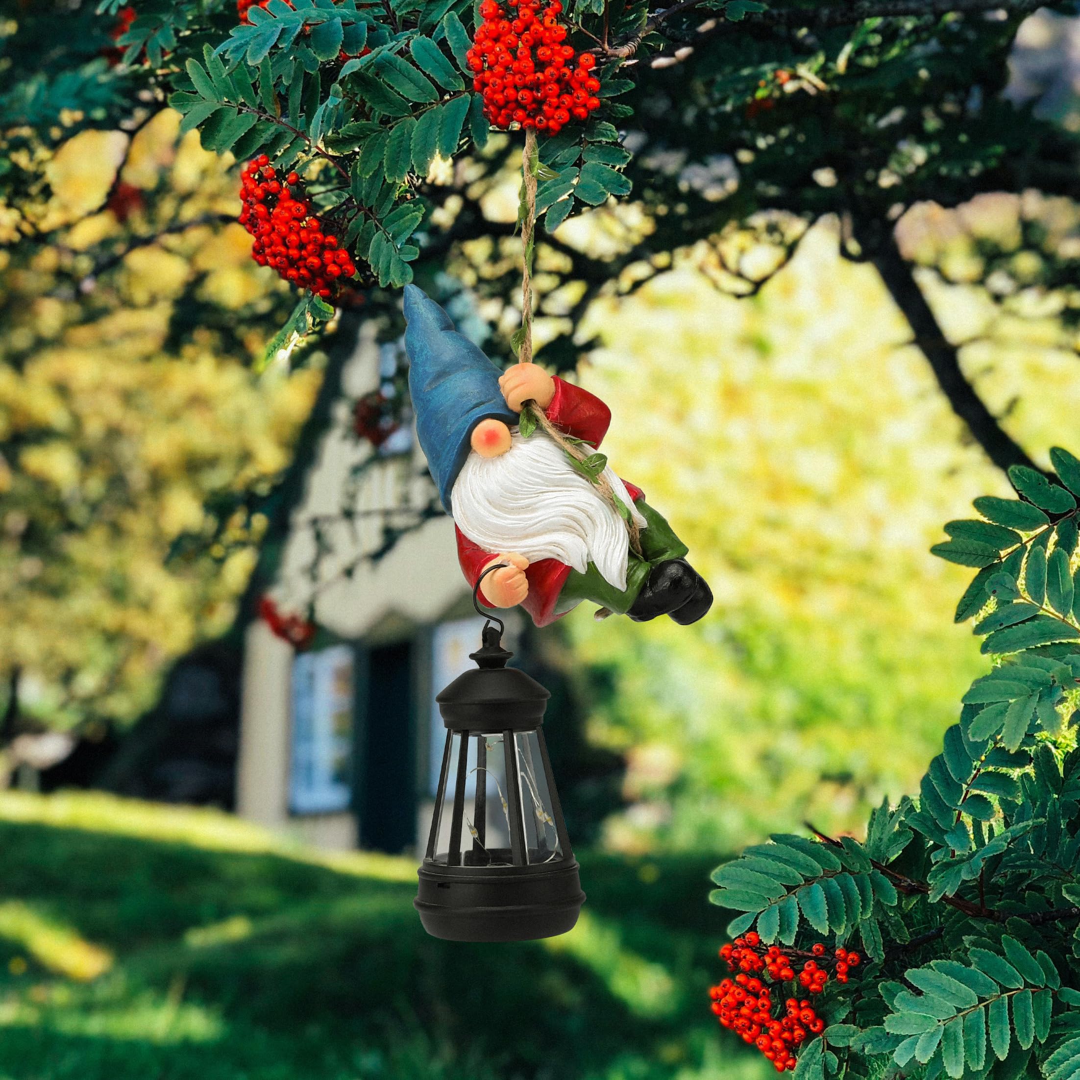Side view of WONDHOME climbing gnome with vine and lantern