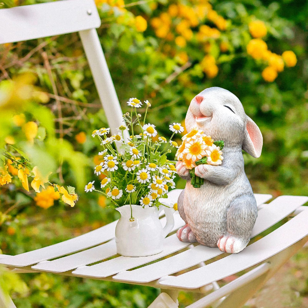 Side view of WONDHOME Solar Rabbit Statue with detailed hand-painted features