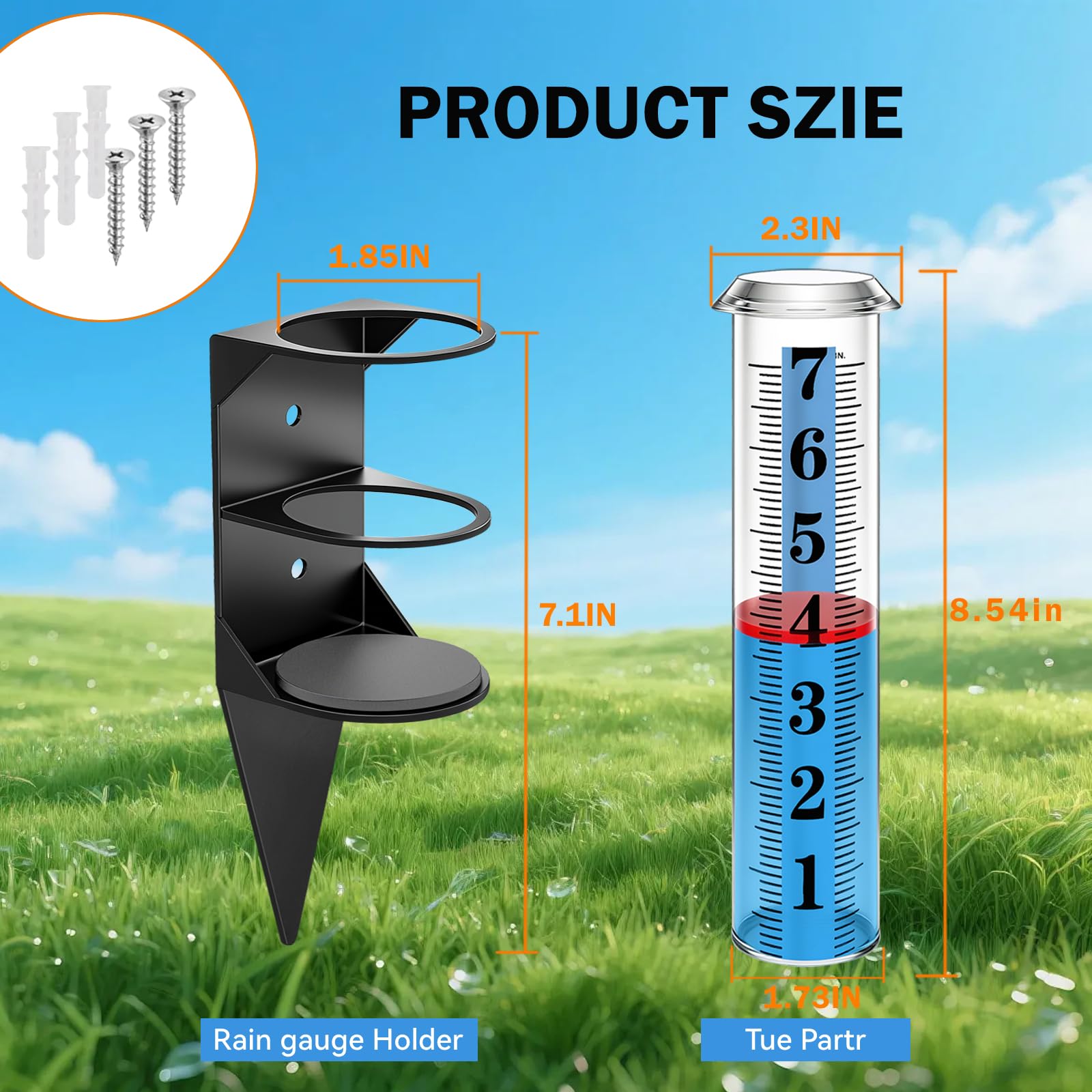 Side view of WondMall rain gauge showing metal rack