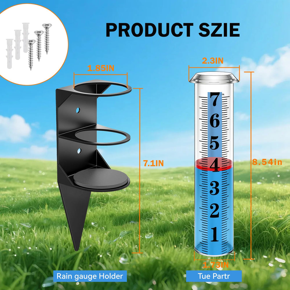 Side view of WondMall rain gauge showing metal rack