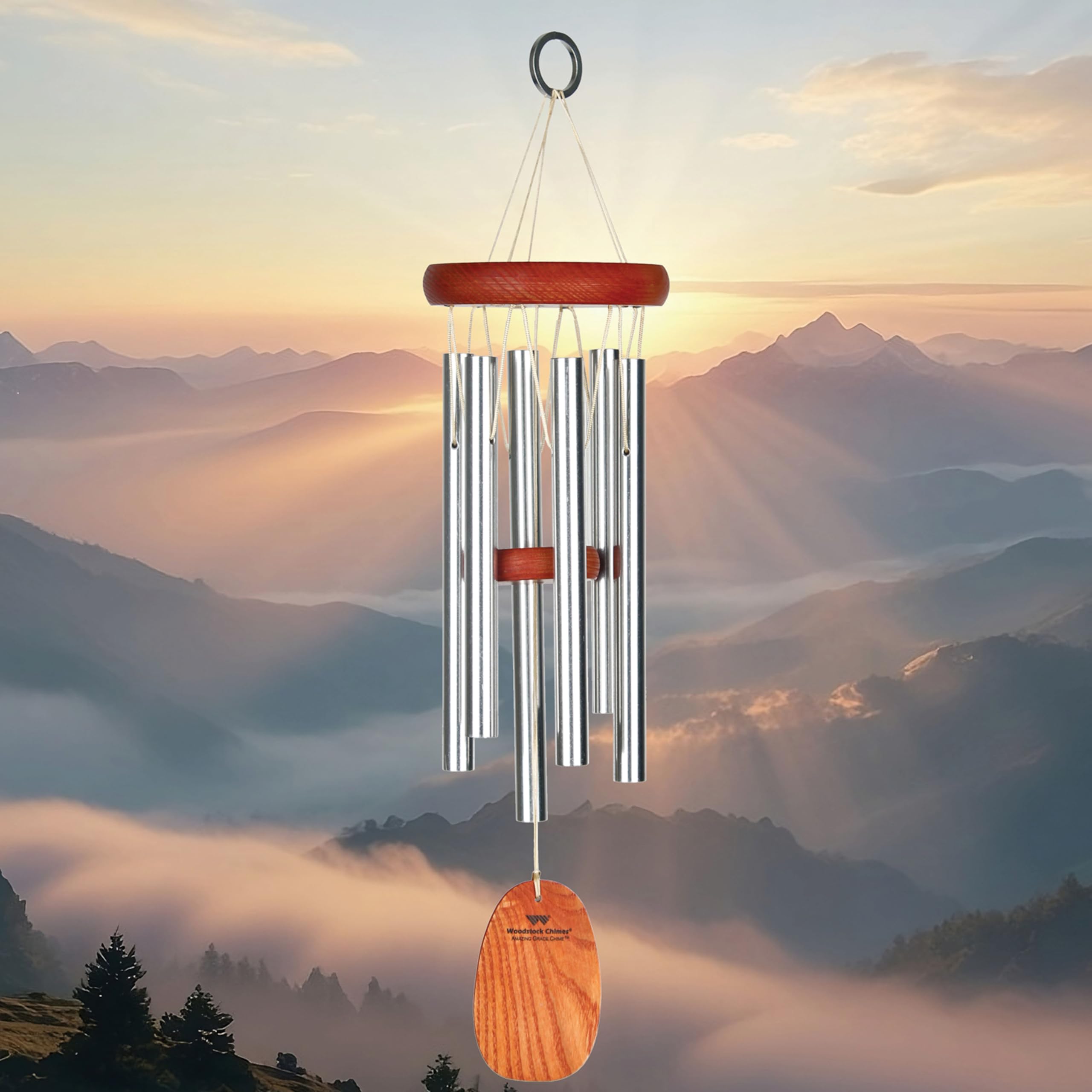 Side view of Woodstock Chimes Amazing Grace Wind Chime showcasing aluminum tubes
