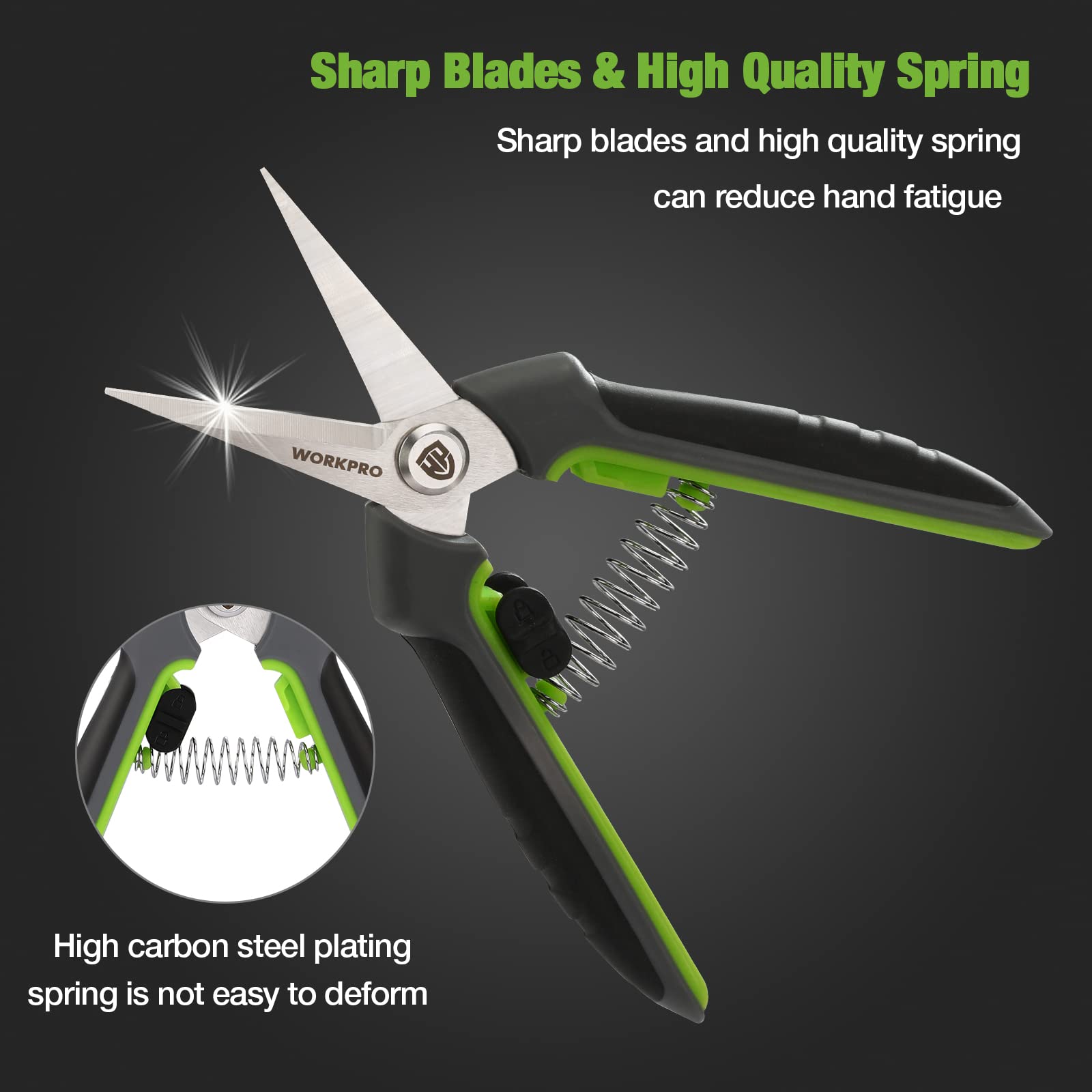 Side view of WORKPRO 6.5" pruning shears showing locking mechanism