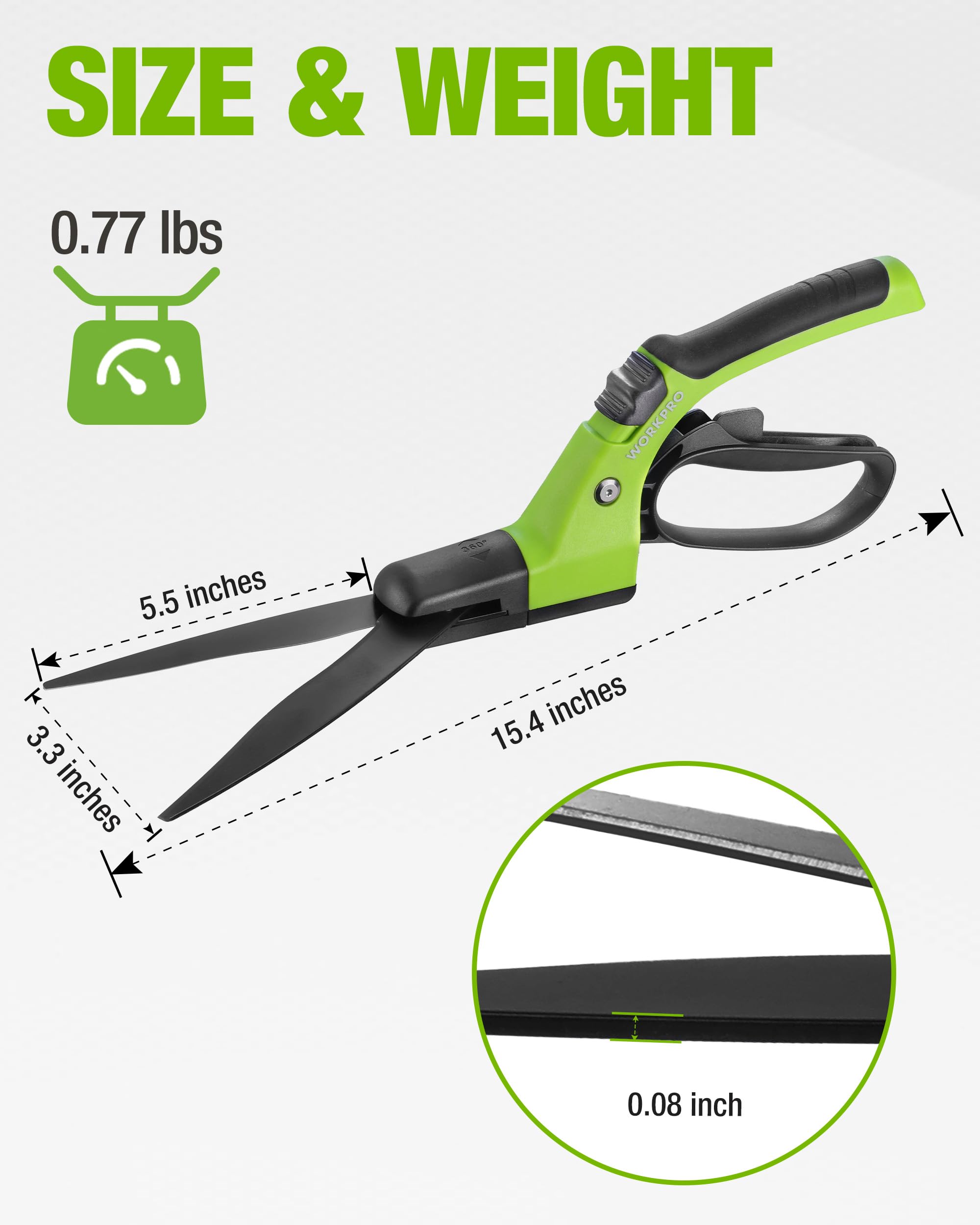 Side view of WORKPRO Grass Shears with green handle