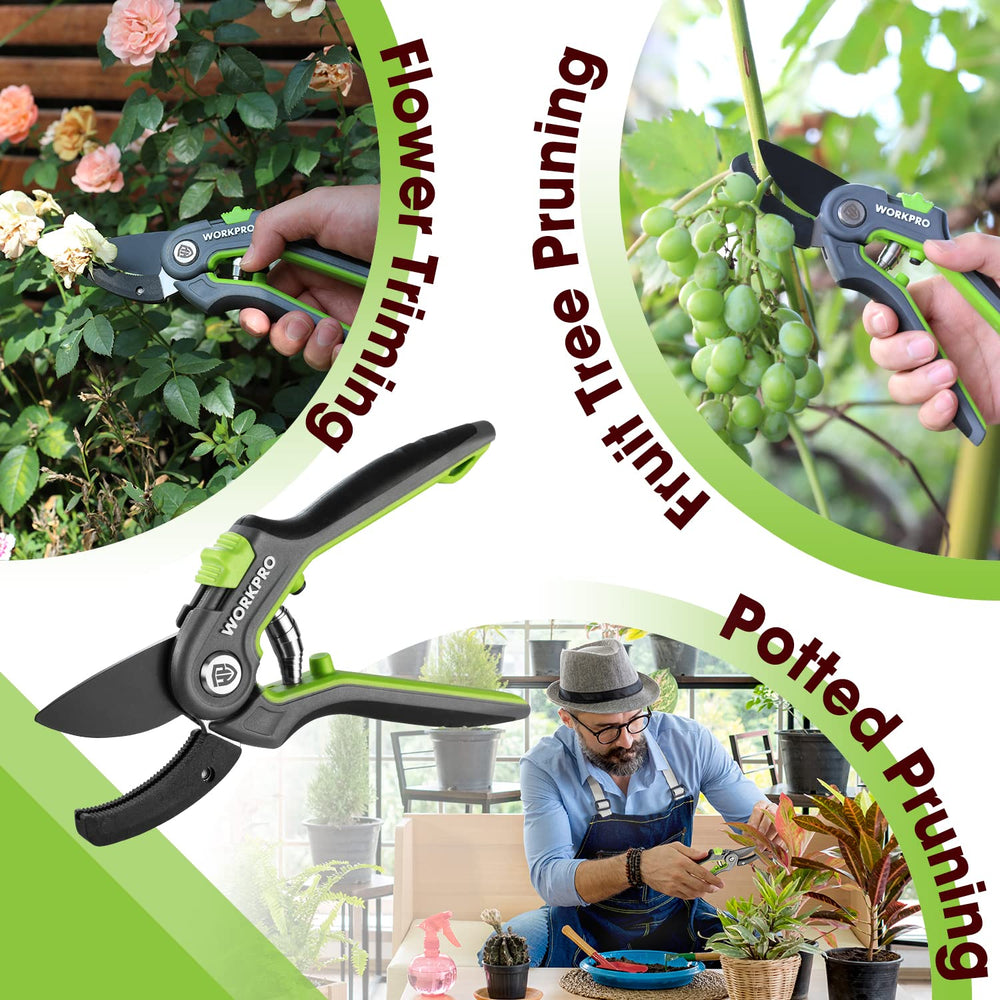 Side view of WORKPRO pruning shears showing blade quality