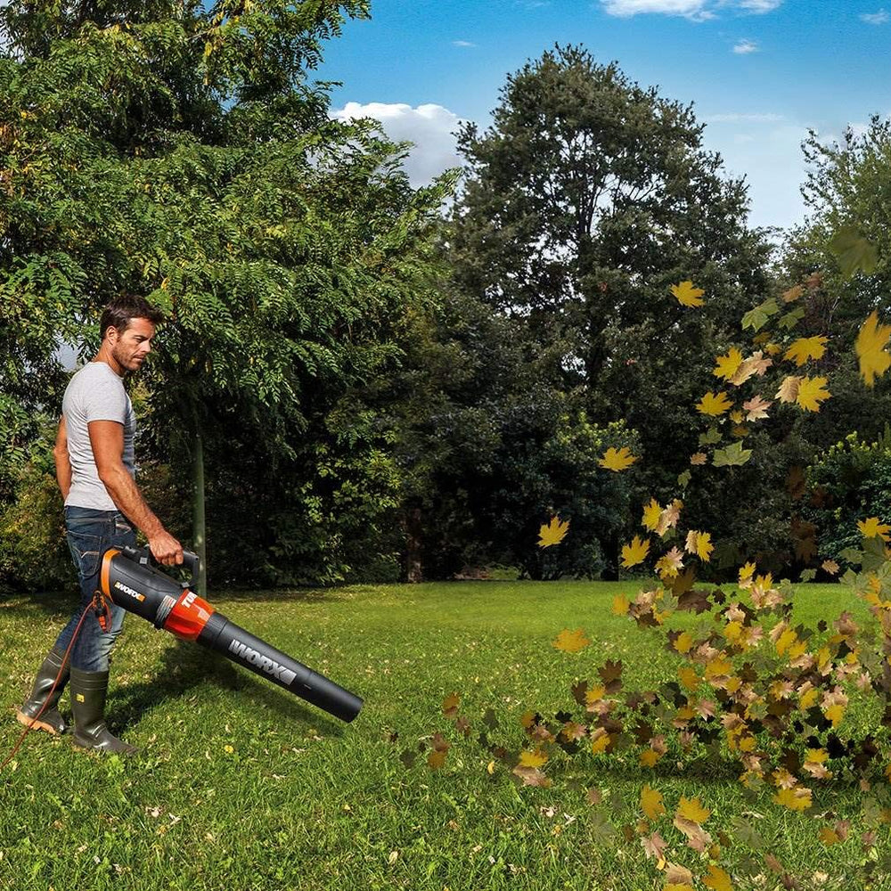 Side view of WORX leaf blower with ergonomic design
