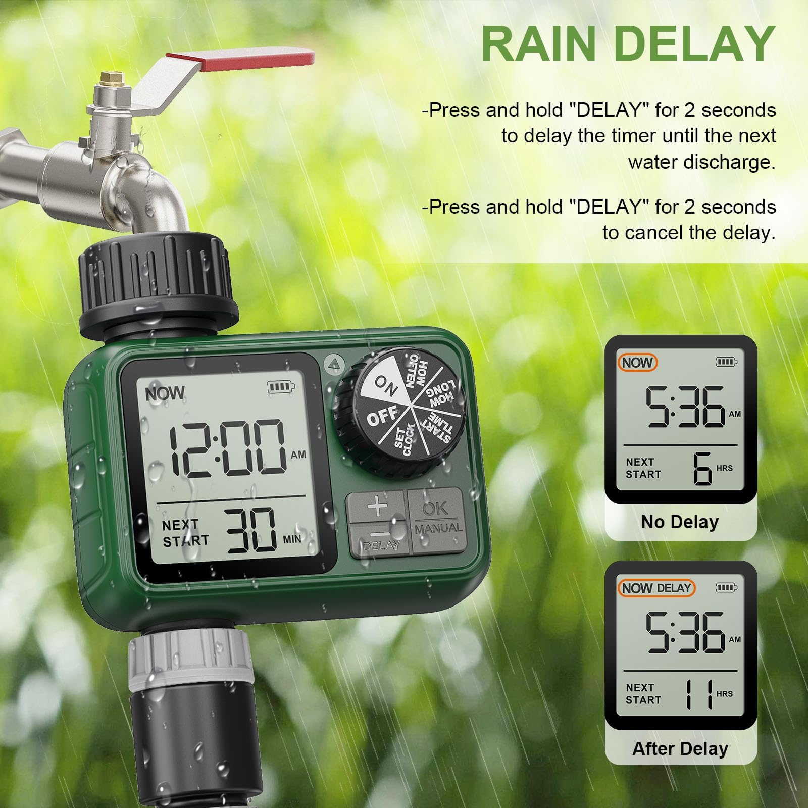 Side view of XinFuture water timer with large LCD screen