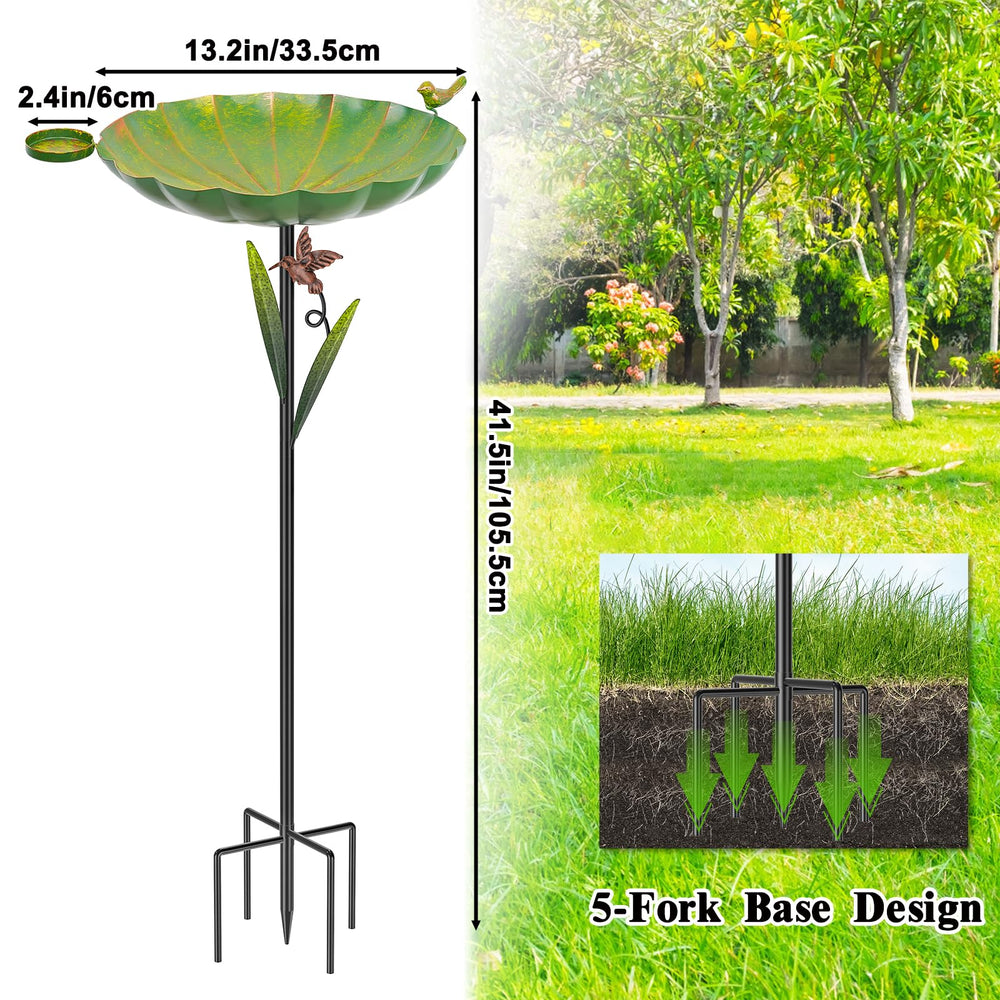 Side view of YALINKA Metal Bird Bath showcasing the bowl and pedestal