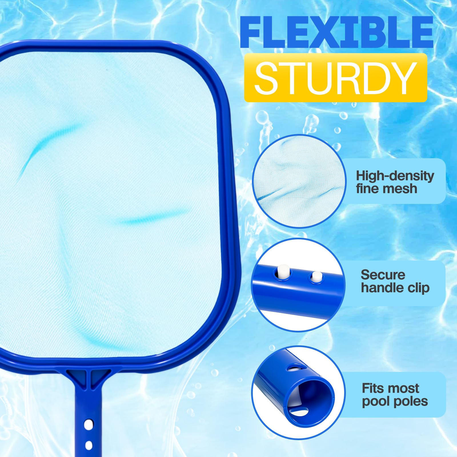 Side view of YANLIFY Pool Skimmer Net attached to a pole