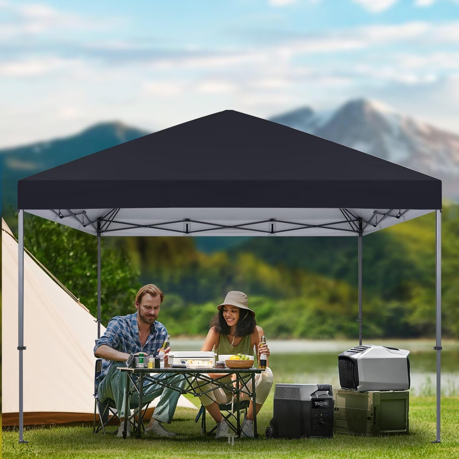 Side view of YANWEI 8x8 canopy replacement top with windproof ropes