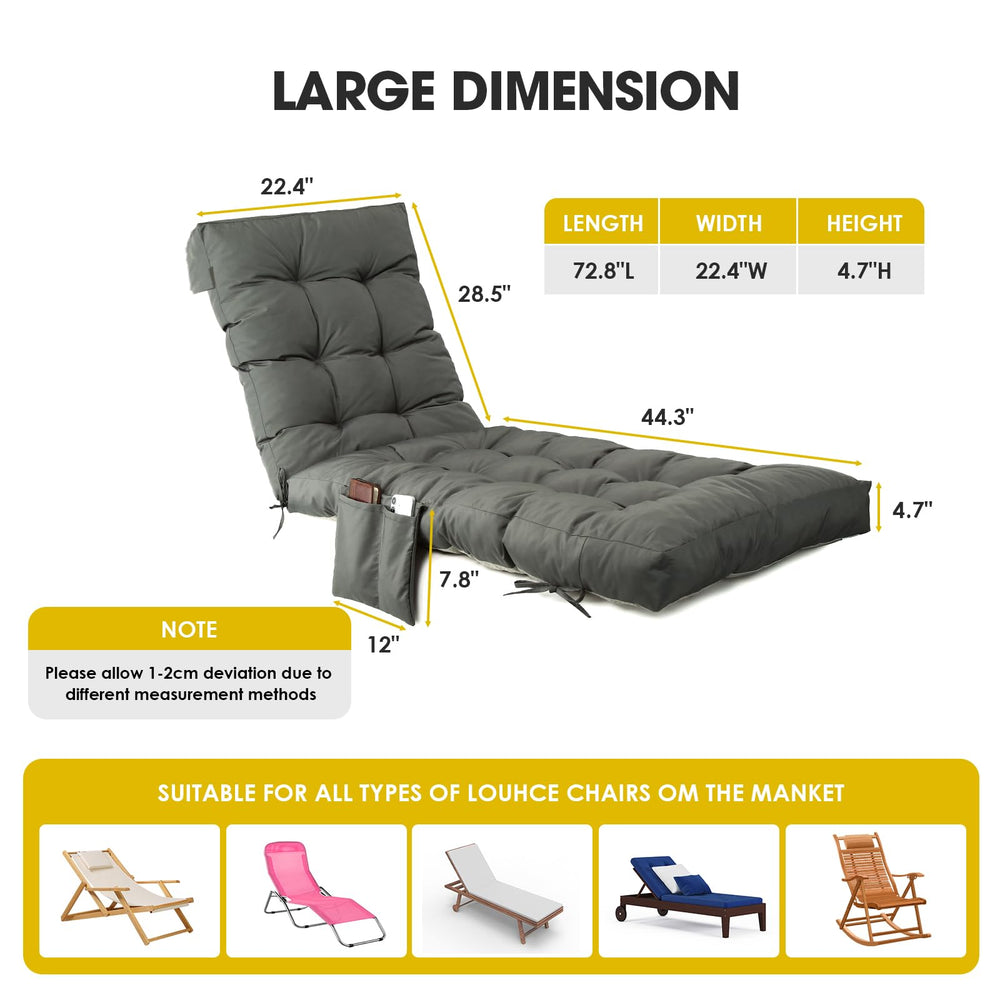 Side view of Yddsky Outdoor Chaise Lounge Chair Cushion with pocket
