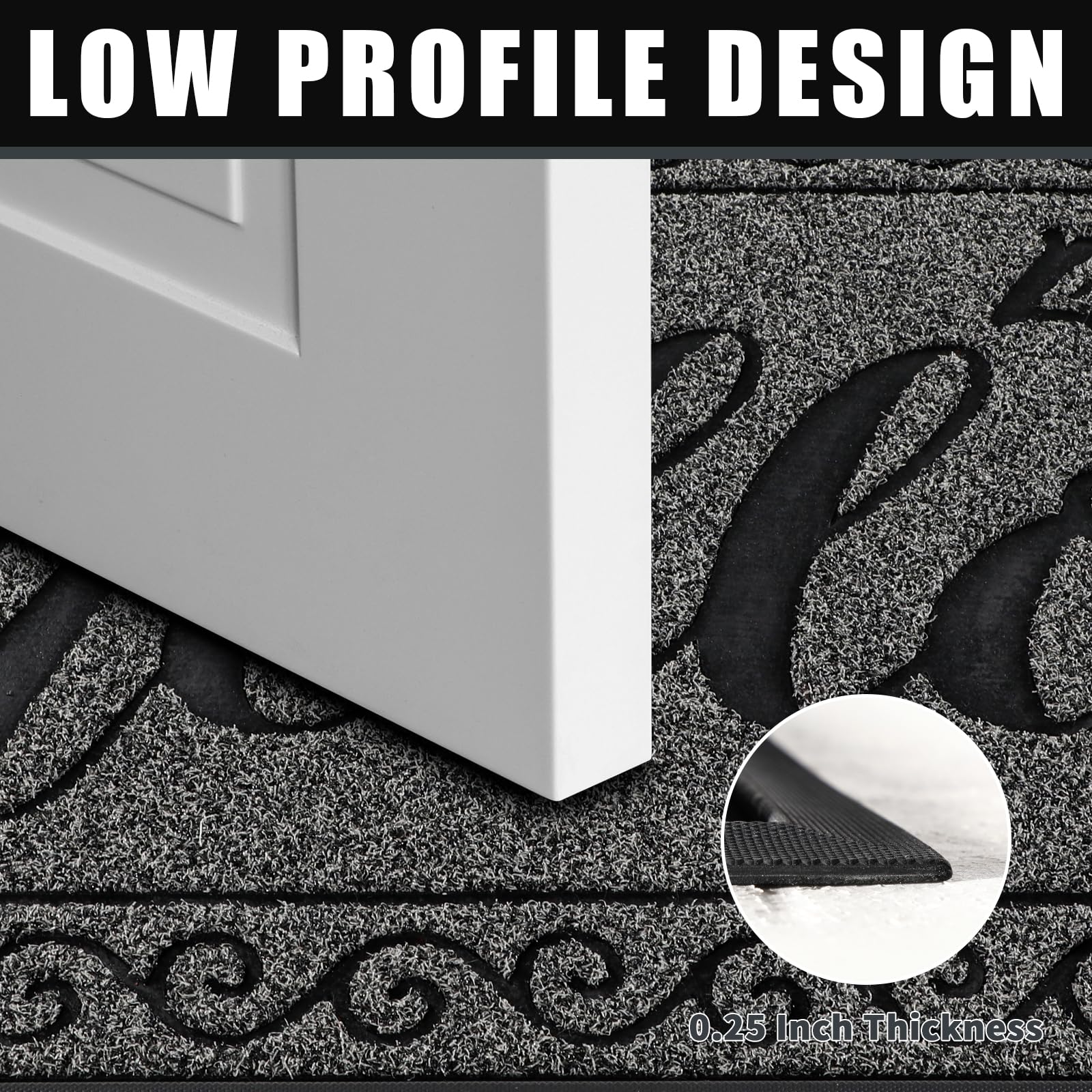Side view of Yimobra welcome mat highlighting low-profile design