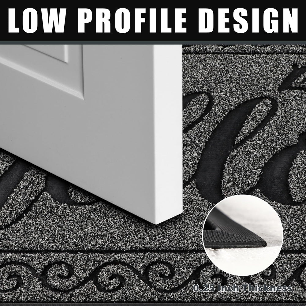 Side view of Yimobra welcome mat highlighting low-profile design