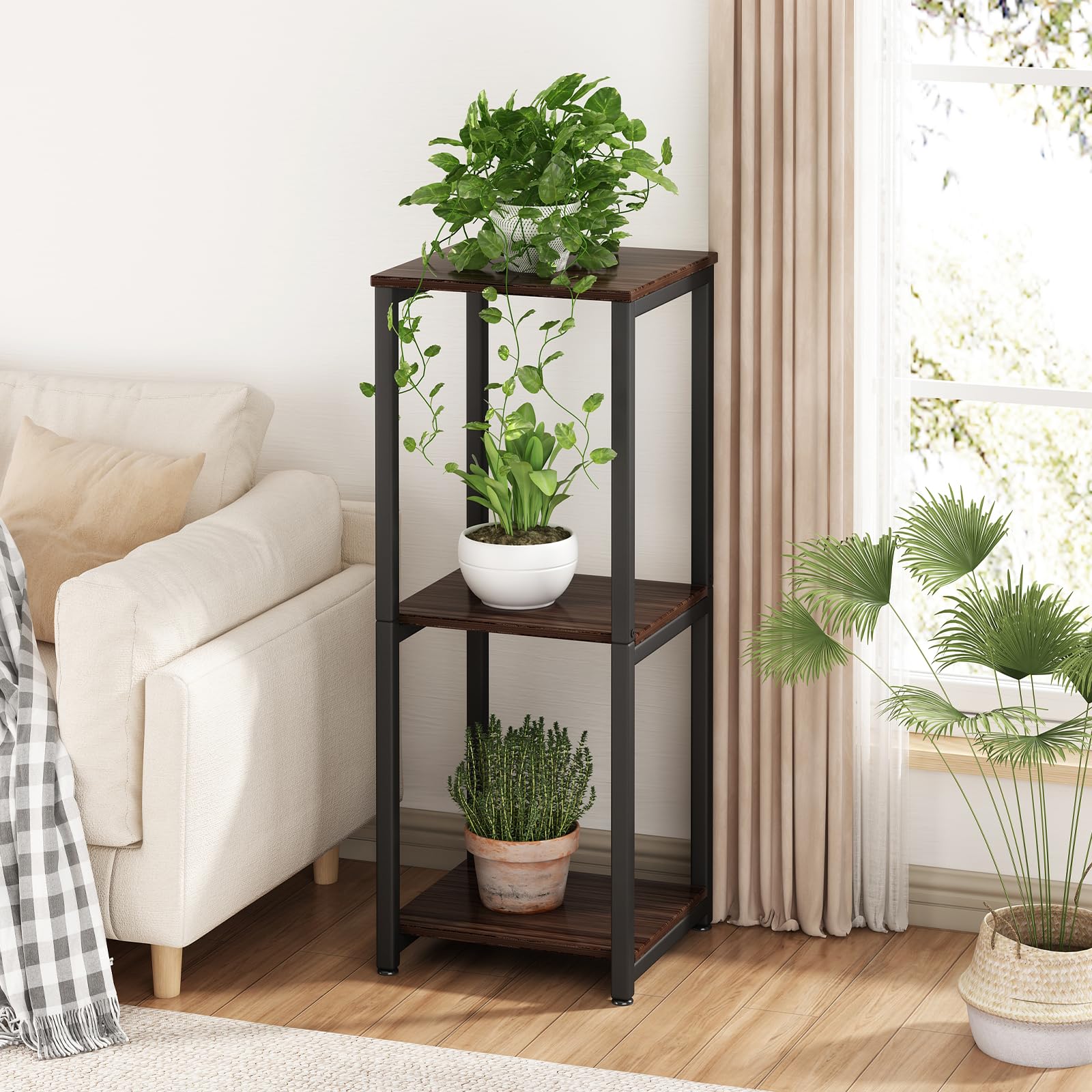 Side view of YIZAIJIA 3 Tier Plant Stand showcasing tiers