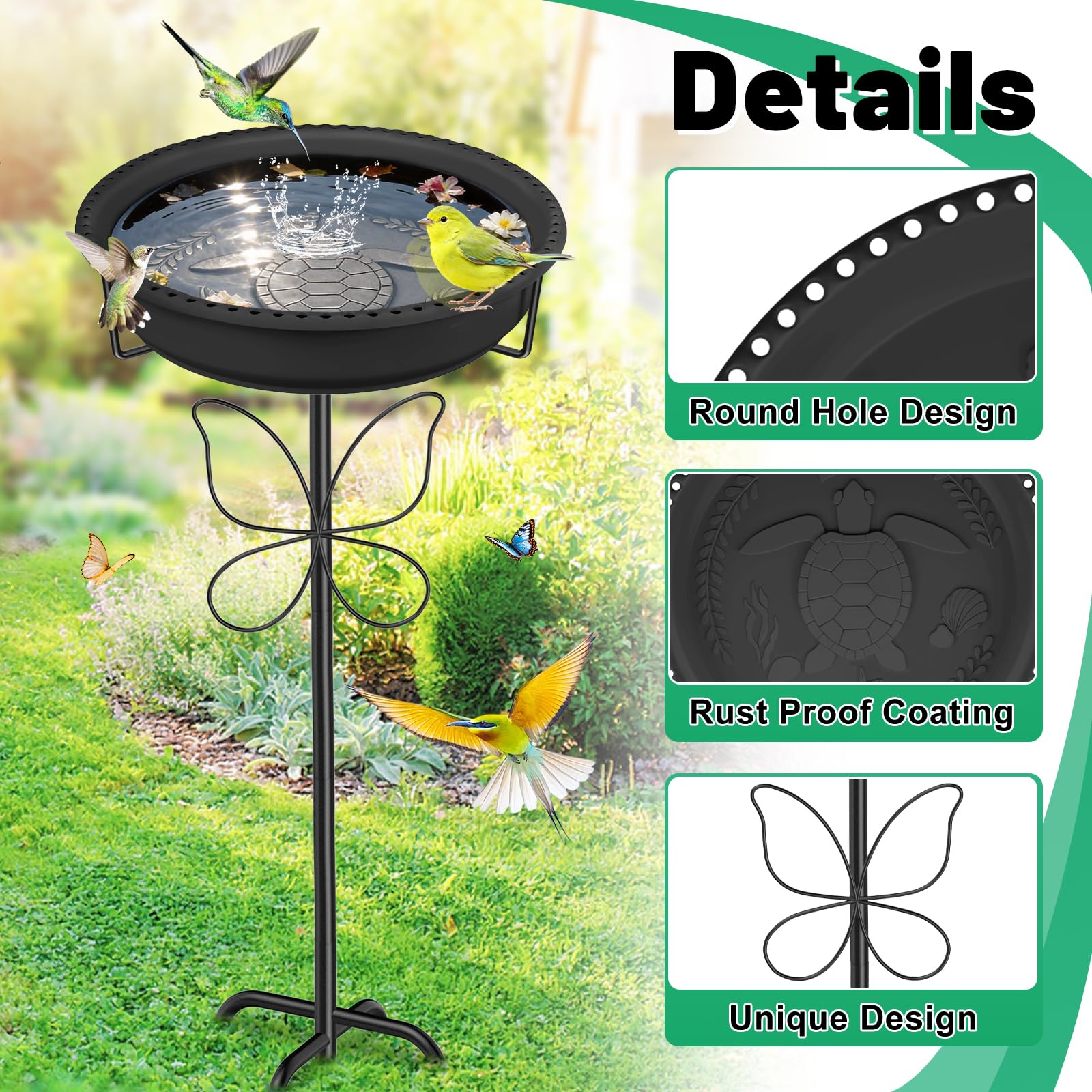 Side view of YOADEHOA Bird Bath standing in a garden