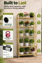 Side view of Yutrchey 5-Tier Plant Stand with pots