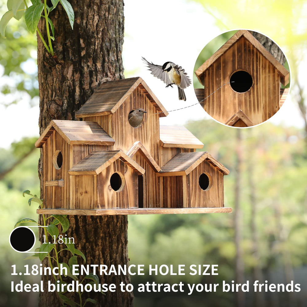 Side view of YYYUAN Wooden Bird House showcasing natural cedar wood