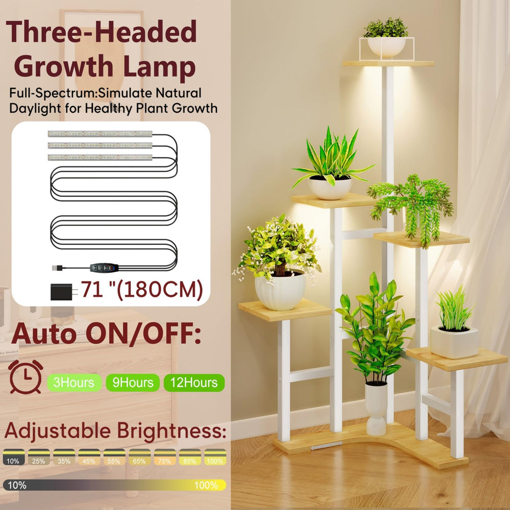 Side view of Yzosvki Corner Plant Stand in white oak finish
