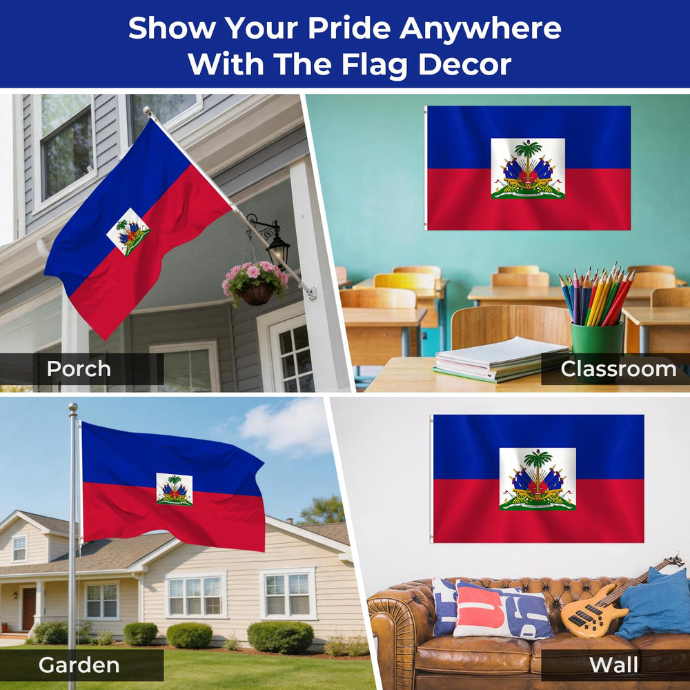 Side view of ZDSSM Haiti Flag showcasing double-stitched edges