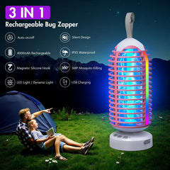 Side view of zechuan pink bug zapper showing colorful lighting effects