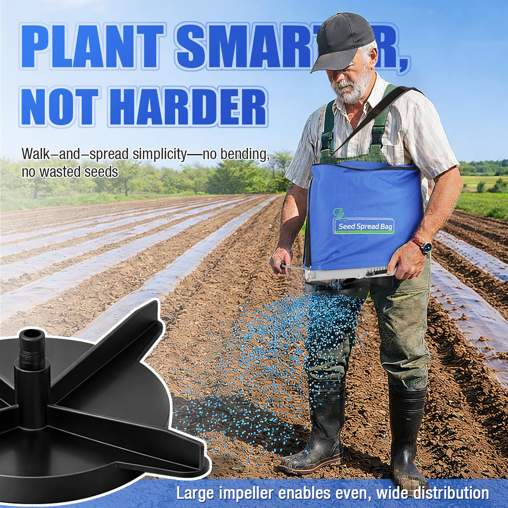 Side view of Zipcase seed spreader with waterproof bag