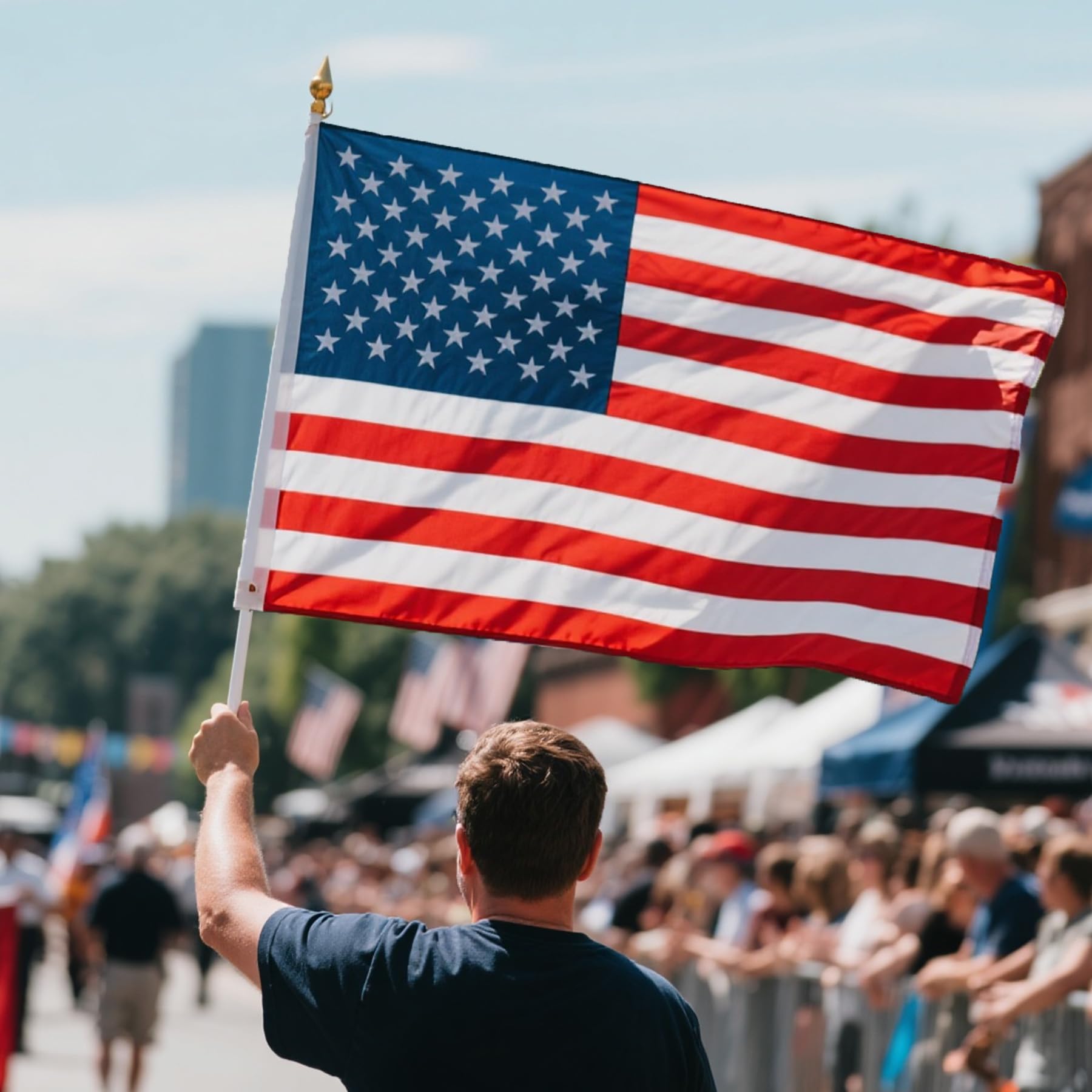 Side view of ZoYaone Heavy Duty American Flag in wind