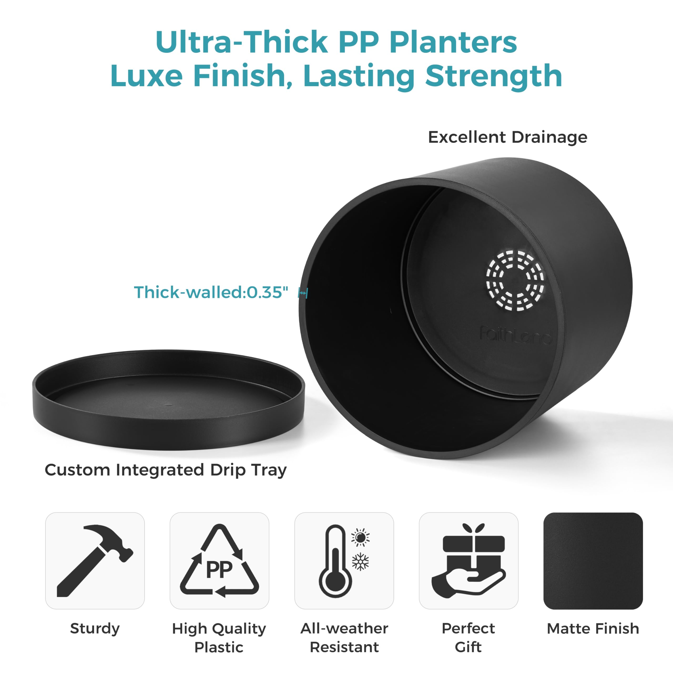 Side view showcasing the thickness of the FaithLand planter walls