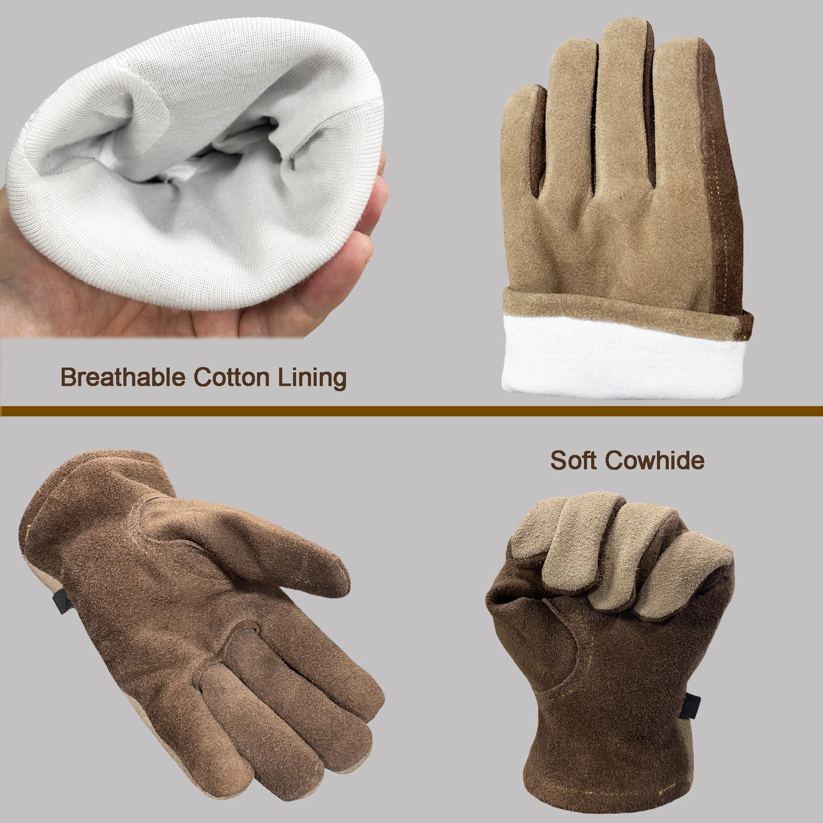 Side view showing the adjustable wrist of AOUCHI Leather Work Gloves