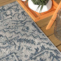 Side view showing the low-pile construction of the rug