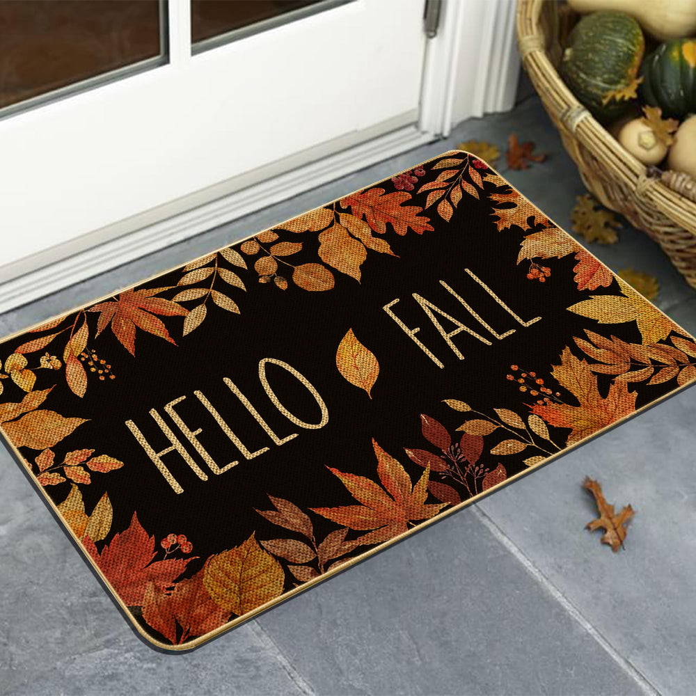 Side view showing the low-profile design of ARTDMT Hello Fall Doormat