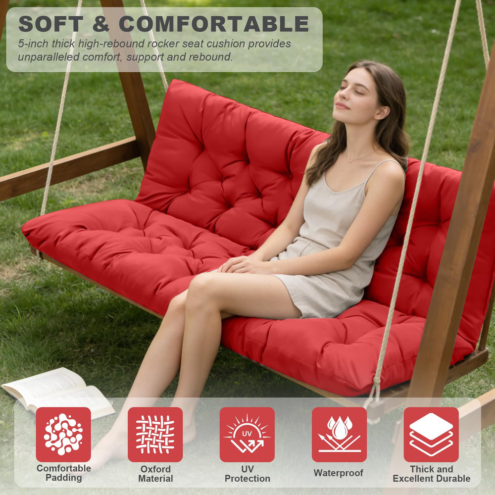 Side view showing ties of GPQAWER porch swing cushions