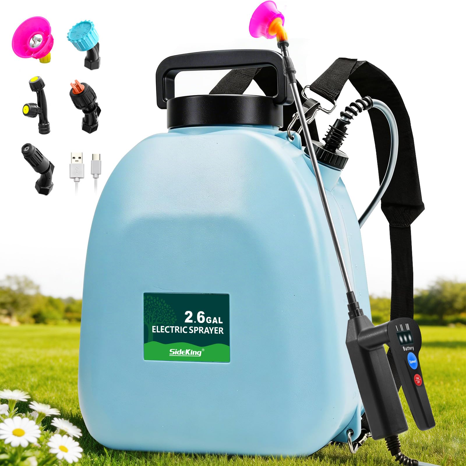 SideKing 2.6 Gallon Battery Powered Backpack Sprayer front view