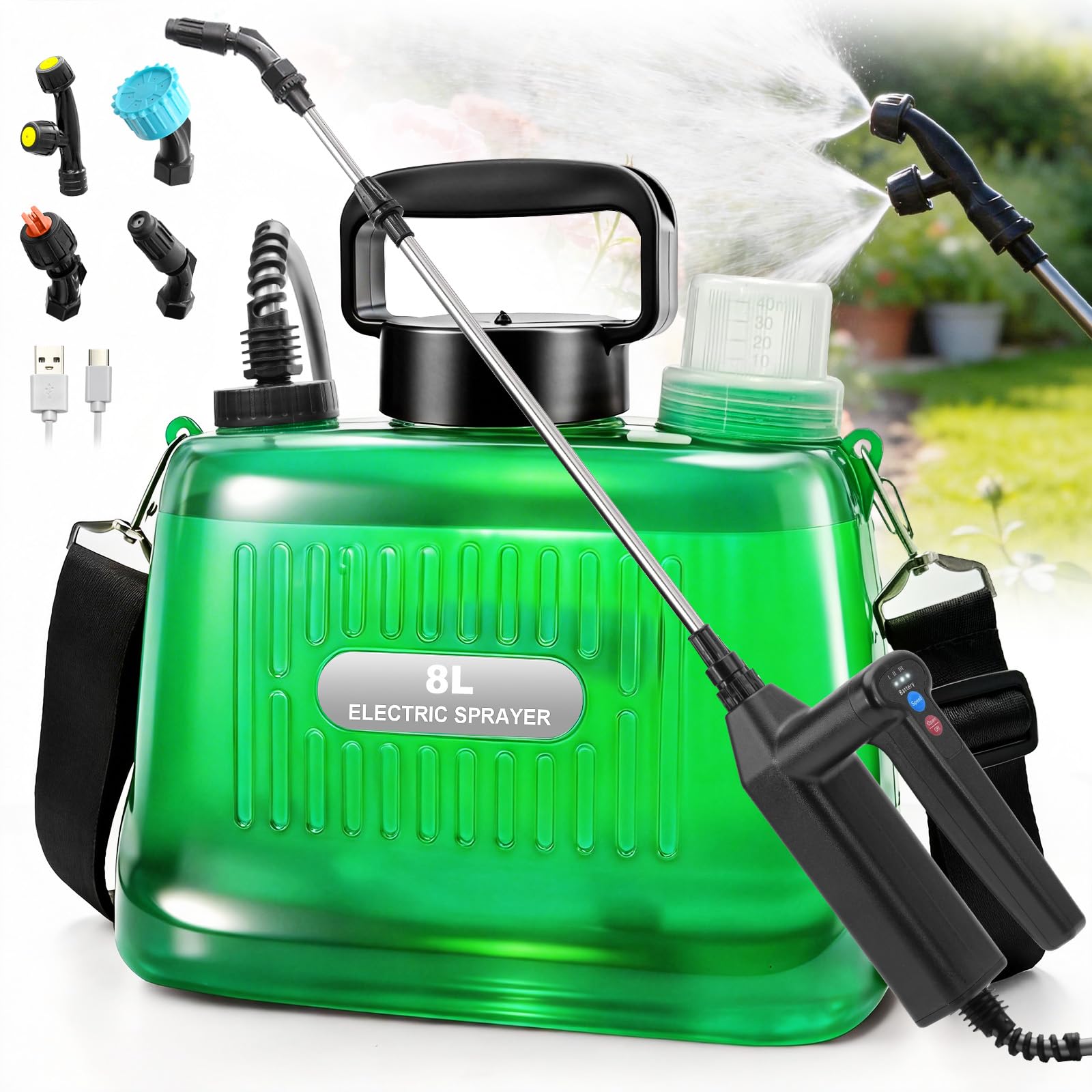 SideKing 2 Gallon Battery Powered Sprayer front view with nozzles
