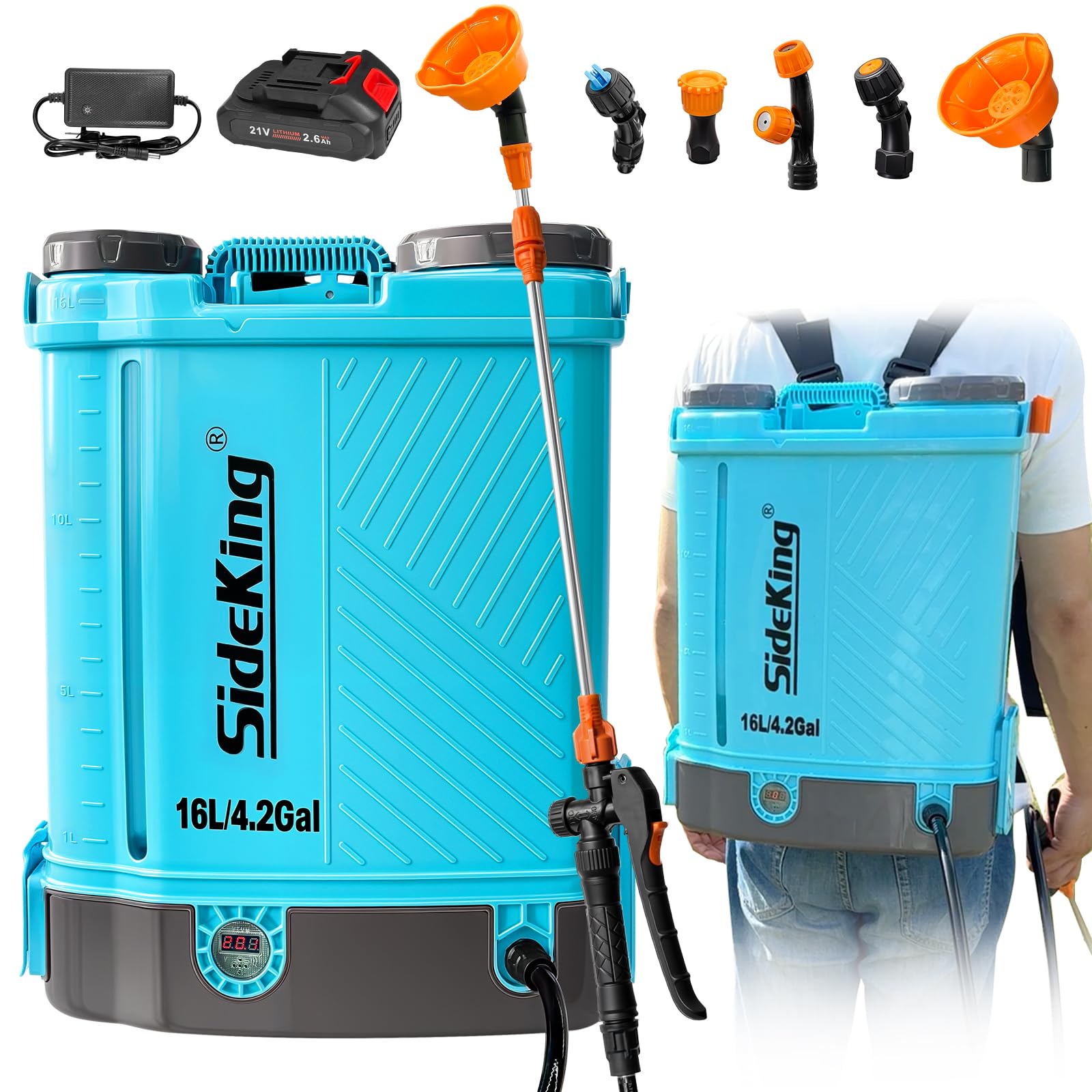 SideKing 4 Gallon Battery Powered Backpack Sprayer front view