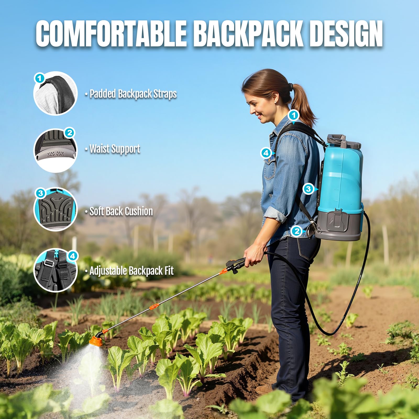 SideKing backpack sprayer with ergonomic harness system