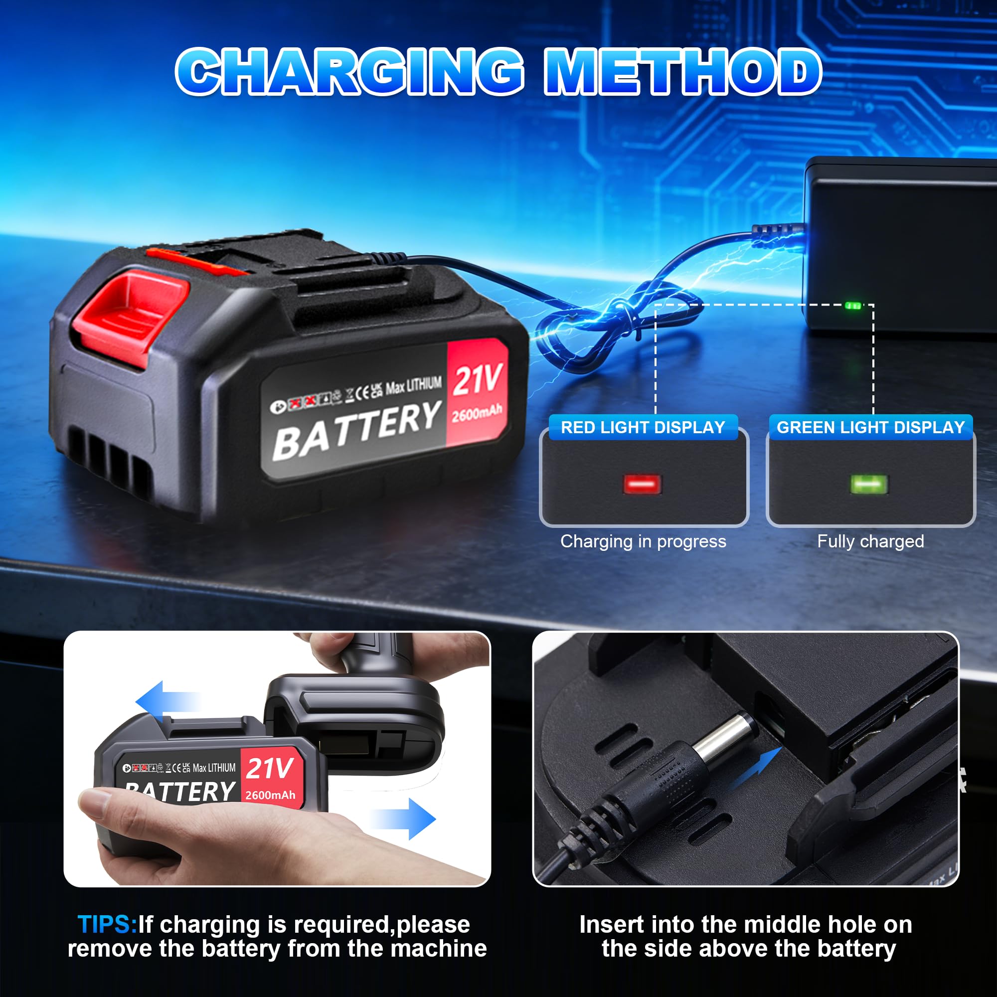 SIEARPUORL 21V Cordless Leaf Blower battery charging