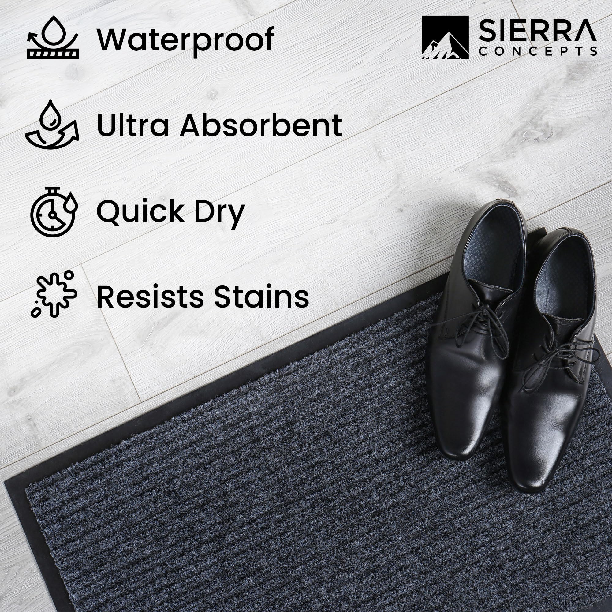 Sierra Concepts Front Door Mat 30x17 Steel Gray showing underside